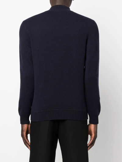 Shop Giorgio Armani Embossed Logo Mock-neck Jumper In Blue