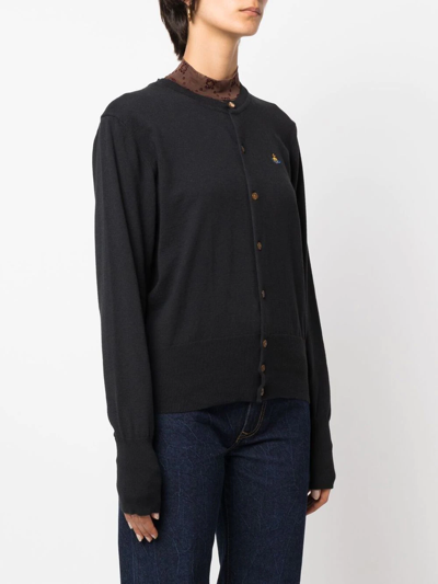 Shop Vivienne Westwood Orb-logo Fine-knit Cardigan In Black