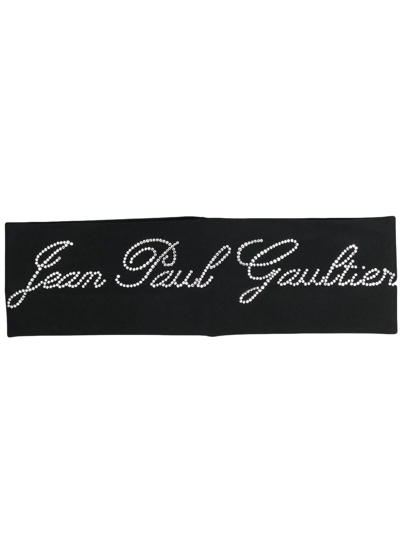 Shop Jean Paul Gaultier Rhinestone-logo Thin Headband In Black