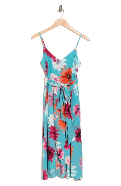 Shop Vince Camuto Floral High-low Midi Dress In Turquoise