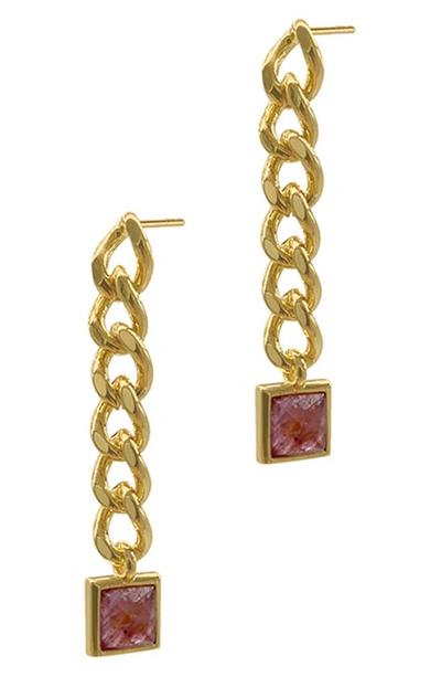 Shop Adornia Fine 14k Gold Plated Sterling Silver Ruby Curb Chain Drop Earrings In Pink