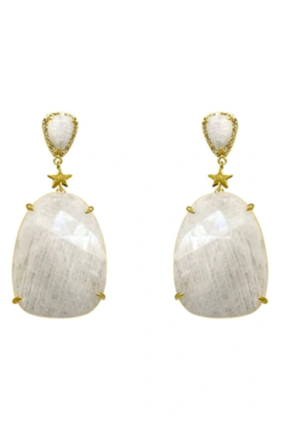 Shop Adornia Fine 14k Gold Plated Sterling Silver Organic Cut Diamond & Moonstone Dangle Earrings In White