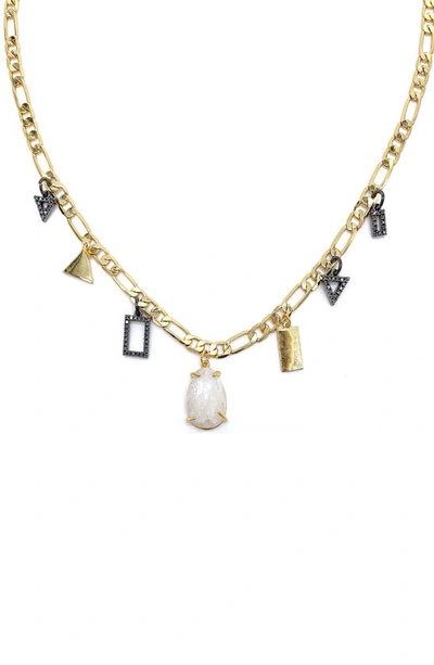 Shop Adornia Fine 14k Gold Plated Sterling Silver Moonstone & Mixed Charm Necklace In Multi