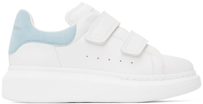 Shop Alexander Mcqueen Kids White & Blue Oversized Velcro Sneakers In 9412 White/powder Bl