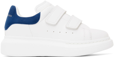 Shop Alexander Mcqueen Kids White & Blue Oversized Velcro Sneakers In 9086 White/paris Blu