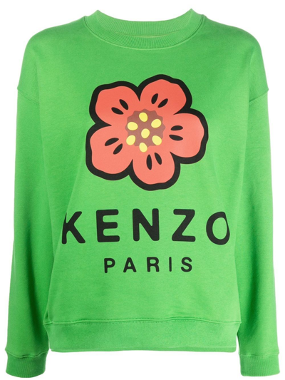 Shop Kenzo Logo-print Round-neck Sweatshirt In Green