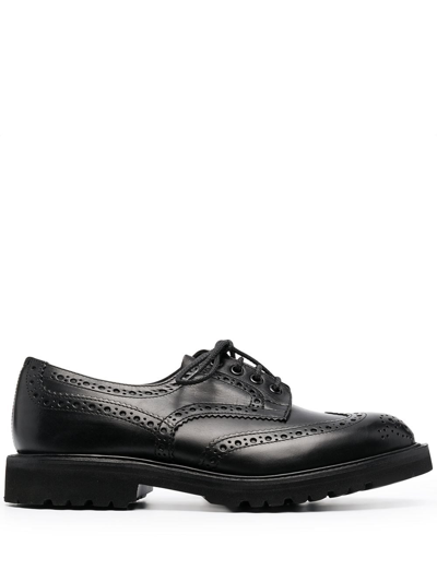 Tricker's Leather Kensington Derby Shoes With Brogue Finish In Black