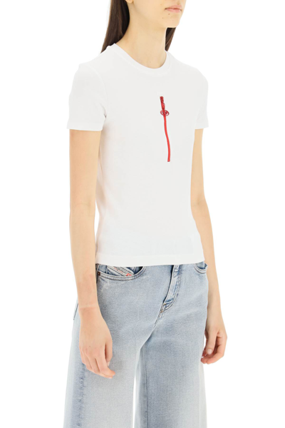 Shop Diesel Stretch Cotton T-shirt With Zip In White,red