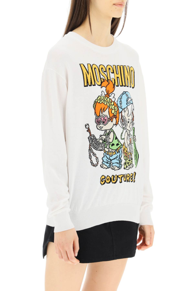 Shop Moschino 'the Flintstones' Sweater In White