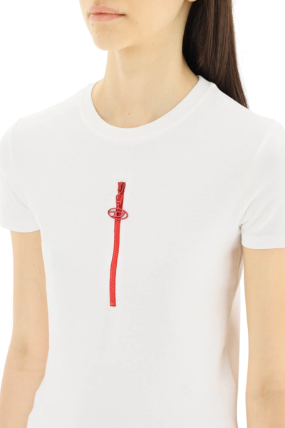 Shop Diesel Stretch Cotton T-shirt With Zip In White,red