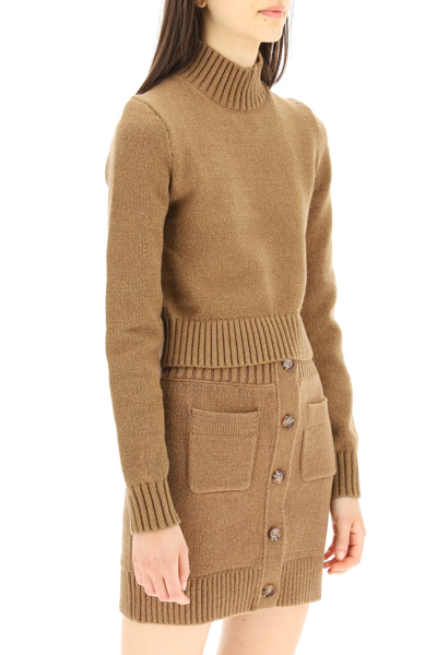 Shop Burberry Cotton Sweater With Monogram Embroidery In Brown