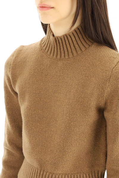 Shop Burberry Cotton Sweater With Monogram Embroidery In Brown