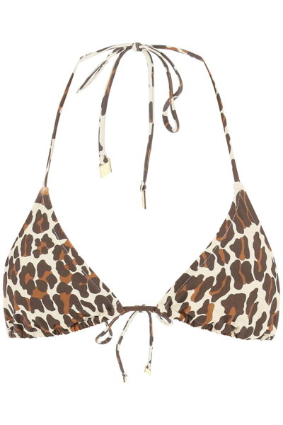 Shop Tory Burch Leopard Printed Bikini Top In Beige,brown