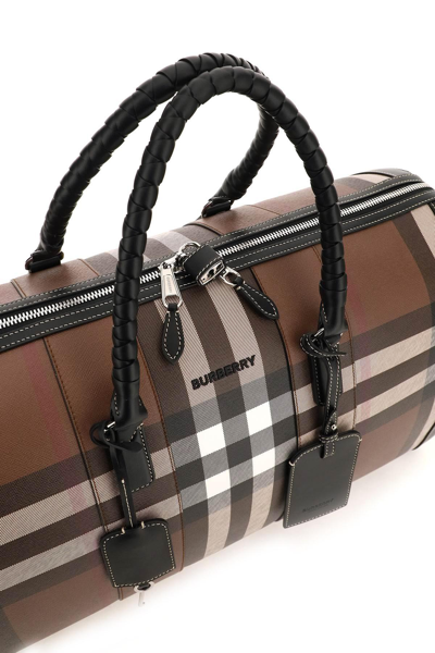 Shop Burberry Check Coated Canvas Holdall In Brown,black