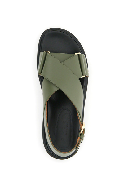 Shop Marni Fussbett Calfskin Sandals In Green