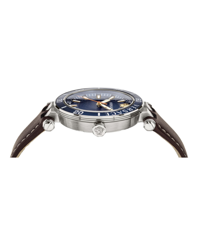 Shop Versace Greca Sport Leather Watch In Blue