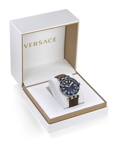 Shop Versace Greca Sport Leather Watch In Blue
