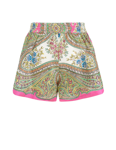 Shop Etro Woman Pink Silk Shorts With Floral Paisley Print In Rosa