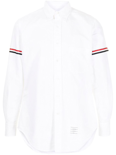 Shop Thom Browne Men Classic Fit Shirt W/ Rwb Grosgrain Armband In Oxford In 100 White