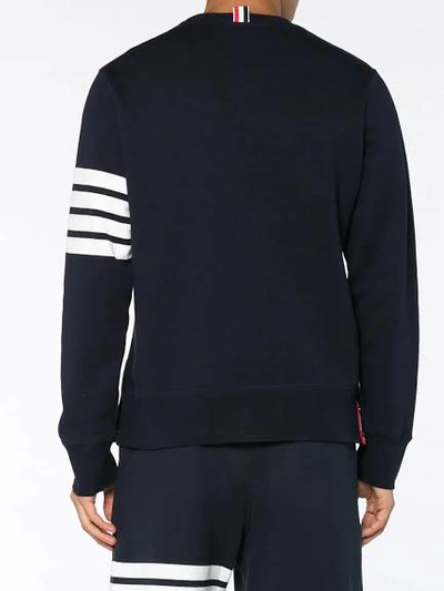 Shop Thom Browne Men Classic Sweatshirt With Engineered 4 Bar In Classic Loop Back In Navy