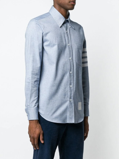 Shop Thom Browne Men Straight Fit Bd Ls Shirt W/ Cb Rwb Gg In Solid Flannel Shirting W/ Woven 4 Bar Strip In 480 Light Blue