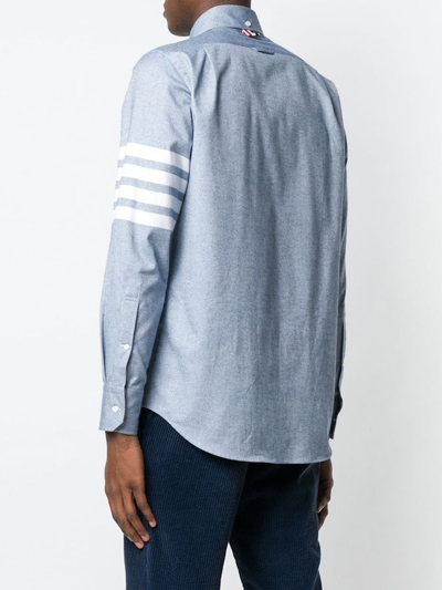 Shop Thom Browne Men Straight Fit Bd Ls Shirt W/ Cb Rwb Gg In Solid Flannel Shirting W/ Woven 4 Bar Strip In 480 Light Blue
