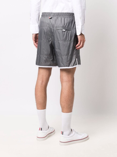 Shop Thom Browne Men Track Shorts W/ Jersey Lining In Quilted Ripstop In Silver 045