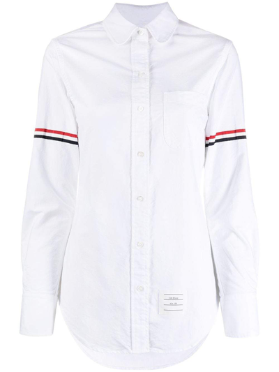 Shop Thom Browne Women Classic Round Collar Shirt W/ Rwb Grosgrain Armbands In Oxford In White