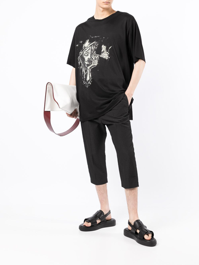 Shop Yohji Yamamoto Pour Homme Pinrted Round Neck Short Sleeve T-shirt In Black