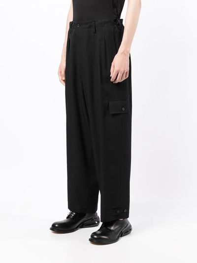 Shop Yohji Yamamoto Pour Homme Side Flap Gabardine Pants In Black