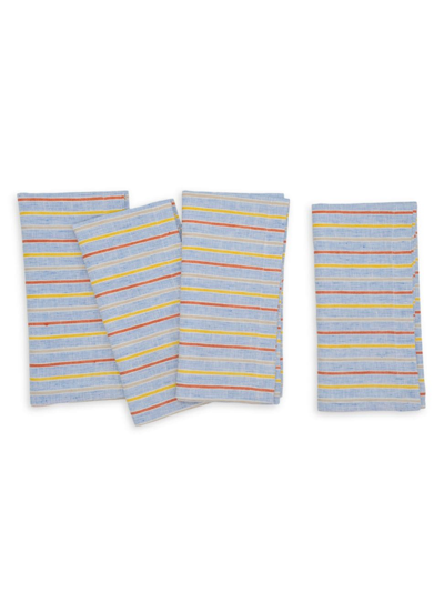 Shop Tina Chen Designs Stripes Multicolored 4-piece Napkins Set In Blue