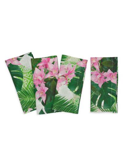 Shop Tina Chen Designs Florals Aztec 4-piece Napkins Set In Green Pink
