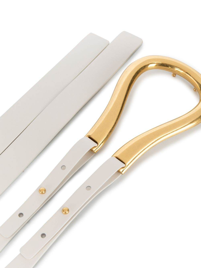 Shop Bottega Veneta Horseshoe Buckle Double Strap Belt In White/plaster-gold