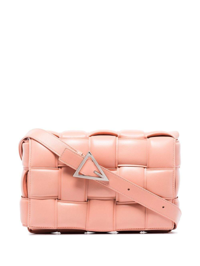 Shop Bottega Veneta Padded Cassette Bag In Peachy/silver