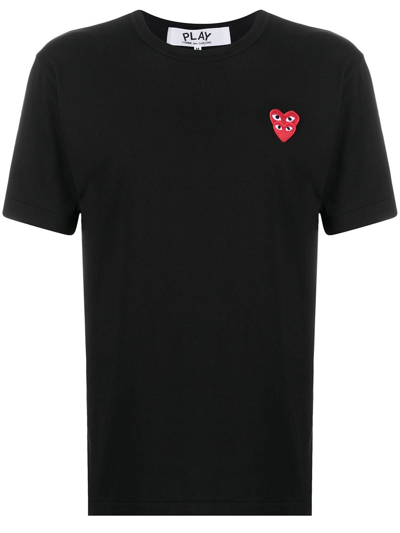 Shop Comme Des Garçons Play Men Double Red Heart T-shirt In Black