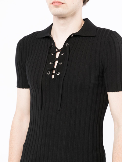 Shop Dion Lee Women Merino Lace Up Placket Polo In Black