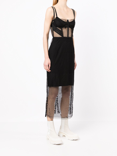 Shop Dion Lee Women Net Lace Layered Dress In Black