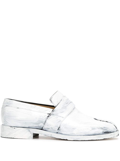 Shop Maison Margiela Women Painted Tabi Penny Loafers In Bianchetto