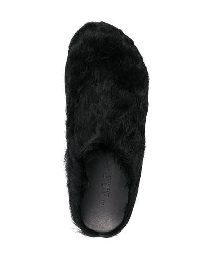 Shop Marni Women Long Hair Calfskin Fussbett Sabot In Black