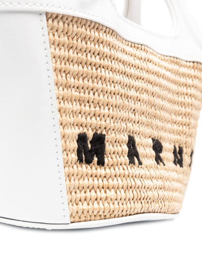 Shop Marni Women Mini Logo Woven Tote Bag In Z0t01 White