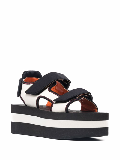 Shop Marni Women Velcro Wedge Sandals In Zl443 Off White/black
