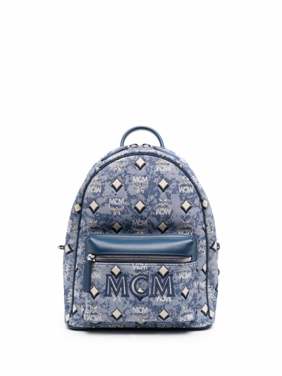 Shop Mcm Unisex Stark Vintage Jacquard Backpack In Blue