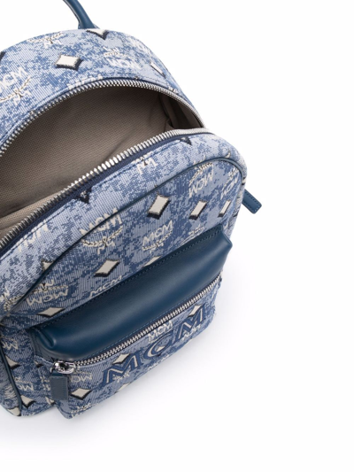 Shop Mcm Unisex Stark Vintage Jacquard Backpack In Blue