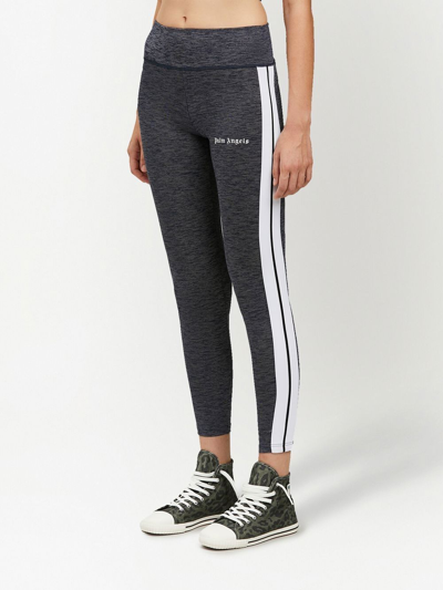 Shop Palm Angels Women Melange Track Leggings In Melange Grey Black