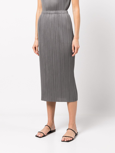 Shop Issey Miyake Pleats Please  Women Pleated Midi Skirt In 12 Dark Grey