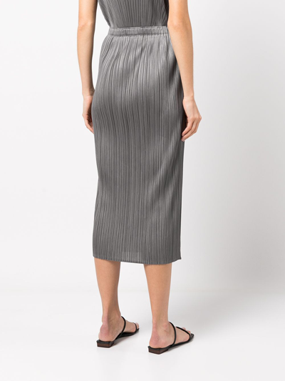 Shop Issey Miyake Pleats Please  Women Pleated Midi Skirt In 12 Dark Grey
