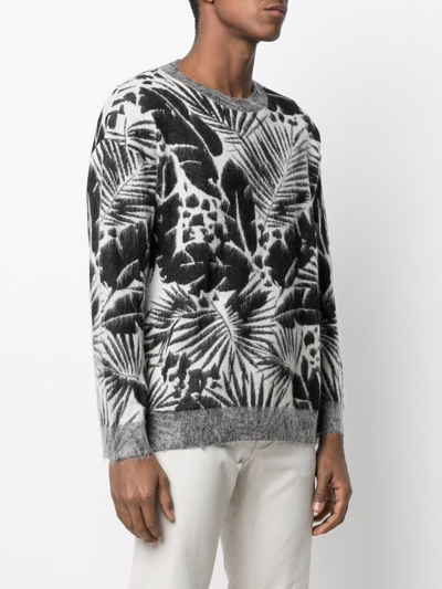 Shop Saint Laurent Men Jacquard Tropical Sweater In Black/white