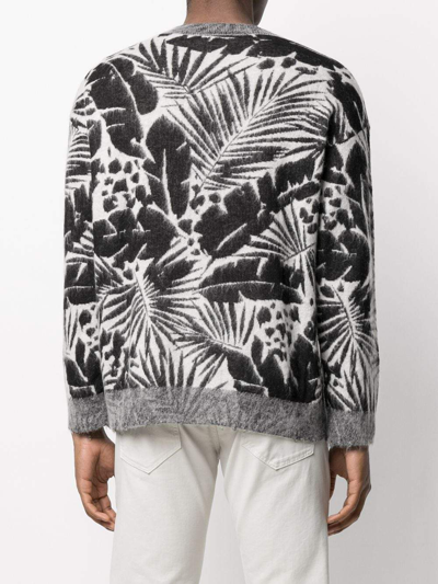 Shop Saint Laurent Men Jacquard Tropical Sweater In Black/white