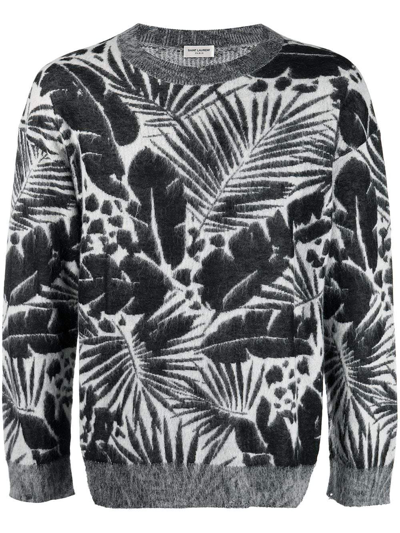 Shop Saint Laurent Men Jacquard Tropical Sweater In Black/white