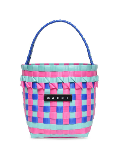 Shop Marni Market Micro Basket Bag In Blue Radiance